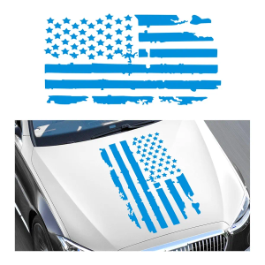 Wevdn Distressed American Flag Sticker, 11.8" × 23.6" Waterproof Patriotic Old Glory Military Grunge Sticker, Universal Car Door Wall Window Windshield Decoration Sticker (Blue)