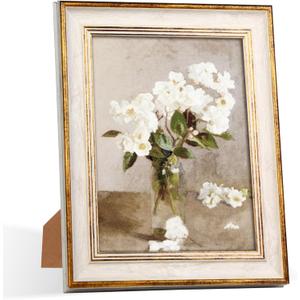 8x10 Picture Frames Vintage White Gold Line Picture Frame Antique Retro Photo Frame Wall Hang Desktop Decor Display Mothers Day Birthday Gifts for Mom Grandma Women