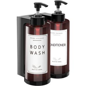 Plastic Soap DispenserWall Mount Shower PumpNo-Drill Wall Mounted Shower Soap DispenserShampoo and Conditioner Dispenser Modern Refillable Shampoo Pump Bottles for Shower Soap (2pcs 300ml)