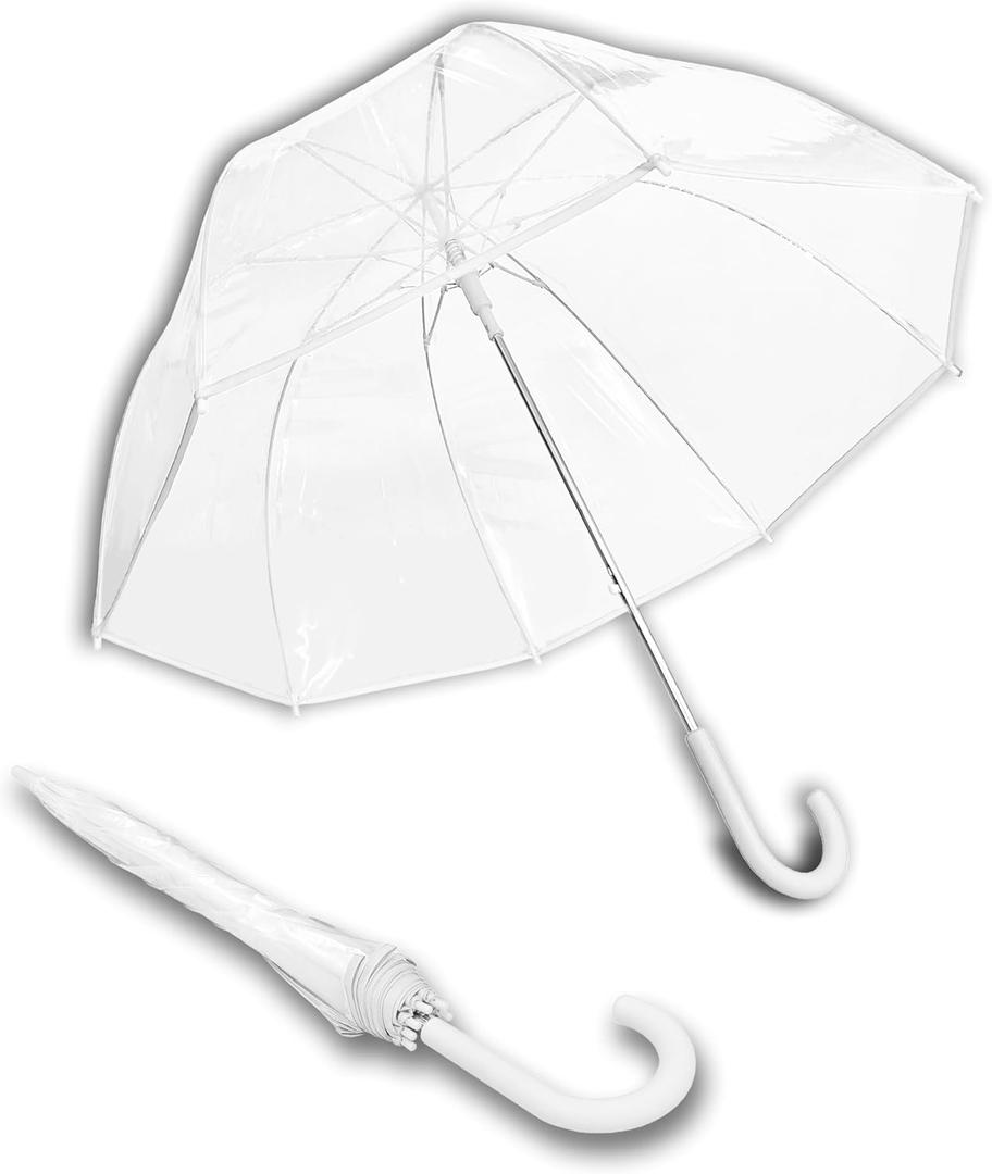 Weather Station Clear Rain Umbrella, Adult, Dome Canopy, Bubble, Automatic Open, Bubble, Waterproof, Lightweight, Full 52 Inch Arc, Stick, White