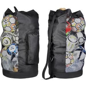 Fitdom Heavy Duty XL Soccer Mesh Equipment Ball Bag w/Adjustable Shoulder Strap Design for Coach. with an Over-Sized Front Pocket for Sporting Accessories. Best for All Outdoor & Water Gears (Black / Black)