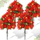 4 Pack 3ft Christmas Artificial Poinsettia Flowers Urn Filler Outdoor Prelit Topiary Trees Large Lighted Poinsettias Faux Poinsettia Trees with LED Lights Stake for Porch Yard (Red)