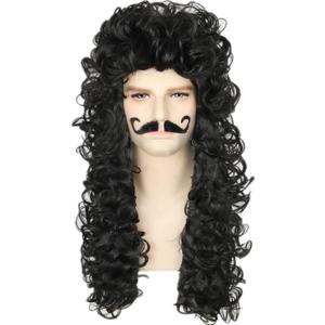Topcosplay Men Wigs and Beard Long Staight Cosplay Halloween Costume Wig (Black)