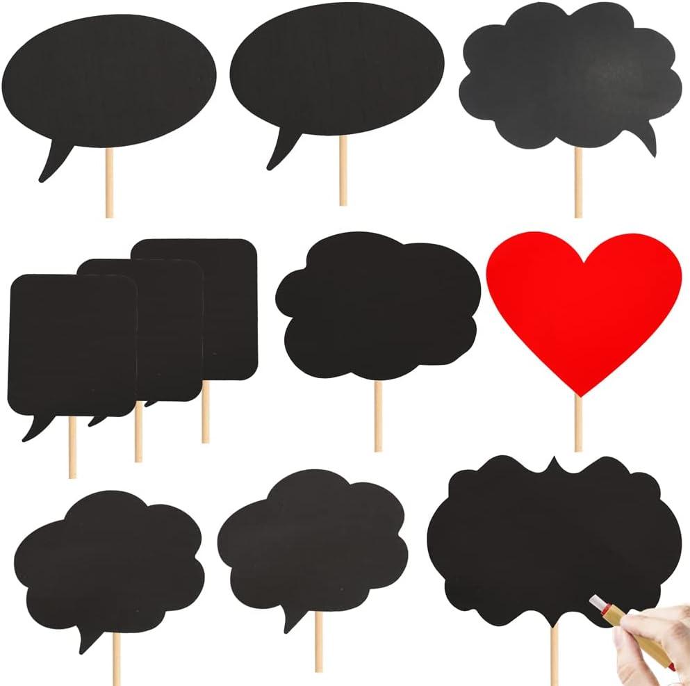 Large Blank Photo Booth Props Signs, 11pcs Large Writable Chalkboard Photo Booth Props with Chalk and Sticks, Tvorvik Blank Speech Bubble Signs, Suit for Wedding Party, Birthday Party, Baby Shower