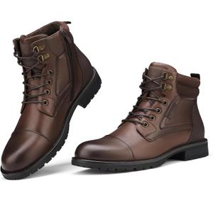 Rollda Men's Motorcycle Boots Combat Boots Casual Dress Boots for Men Lace Up Cap Toe Ankle Boots (9, Brown)