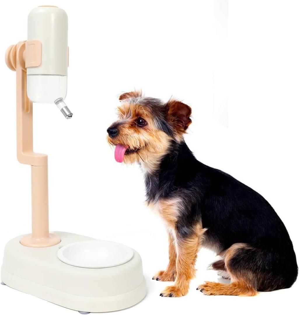 Pet Standing Water Dispenser Cat Dog Standing Ceramic Bowl Automatically Feeding Water Height Adjustable Detachable Pole (White, Large)