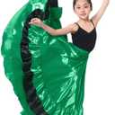 Girls Black Red Ruffles Layers Satin Long Skirt for Spanish Flamenco Belly Dance Gypsy Folklorico (5-7 Years, Green)