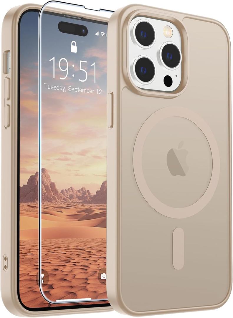SUPFINE Magnetic for iPhone 14 Pro Max Case(Compatible with MagSafe)(Military Grade Drop Protection) Slim Translucent Matte Shockproof with Anti-Fingerprint Phone Case,Desert Gold