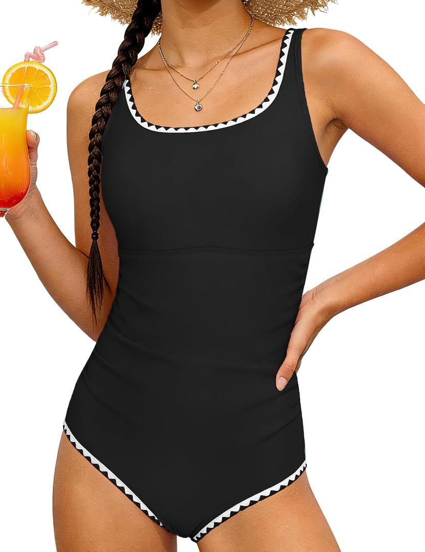 CRISONE Girl's Swimsuits Girls' Swimwear Girls One Piece Swimsuits Swimming Suit for Girl Size 14 Swimsuit Teen Bathing Suit Contrast Trim Girl Swimsuit Size 14 13 Black
