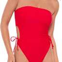 Sports Illustrated Womens Strapless One Piece W/Adjustable Side Cutouts (Large, Flame Red)