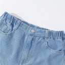 WDIRARA Girl's Cute Bow High Elastic Waisted Denim Pants Basic Baggy Wide Leg Jeans