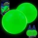Glow in The Dark Ball 2 Pack, 8.5 Inch Light Up Kickball Playground Ball with 2 Mesh Bags & Hand Pump,No Battery Needed,Charge by Sunlight or Indoor Light, Green Luminous Rubber Bouncy Balls,Gift Box