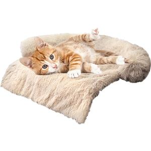 Tinaco Luxurious Calming Dogs/Cats Bed Mats, Dog Pad Washable Removable Couch Cover, Plush Long Fur Mat for Pets, Waterproof Lining, Perfect for Small, Medium and Large Dogs and Cats (Beige, 31"x23")
