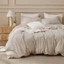 Bedsure 100% Washed Cotton Duvet Cover King Size - Oatmeal Minimalist Cotton Duvet Cover Linen Like for All Seasons - GentleSoft Plain Simple Bedding (Oatmeal, King, 104"x90")