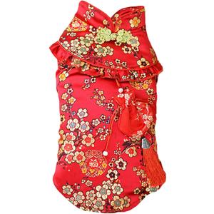 BAMY New Year Dog Cheongsam Fortune Bag Cat Tang Suit Chinese Traditional Pet Outfit Qipao for Cats Small Medium Dogs (Chest Circumference 21.6"), Red, Large