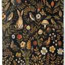 Forest Rabbit Blanket 5060 Inch,Autumn Nature Lightweight Flannel Throw with Woodland Bunny, Birds, Mushrooms and Wildflowers, Cozy Vintage Decor,Gifts for Women,Animal Lovers