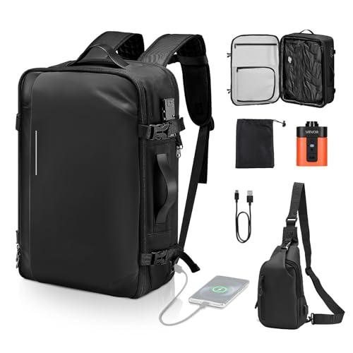VEVOR Vacuum Travel Backpack, 65L, Expandable Vacuum Seal Compression Travel Backpack with Pump, with TSA-Approved Lock, Airback Vacpack, Water-Resistant Carry-On Suitcase Luggage, for Business, Black