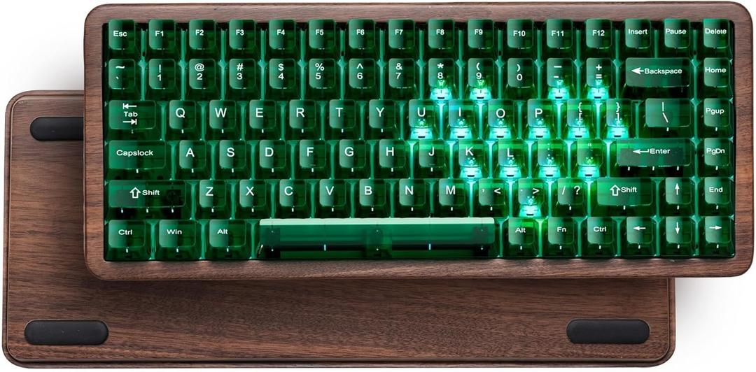 Womier 75% Mechanical Keyboard Wireless with QMK/VIA, WD75 V2 Wood Gaming Keyboard 8000mAh Battery, Tri-Mode Custom Key Board RGB Hot Swappable with Translucent Clear Keycaps-POM Linear Switch (Green)