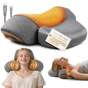 Leedpart 3-in-1 Neck Massager Pillow, Neck Massager for Pain Relief Deep Tissue, Massage Pillow with Heat, Vibration & Airbag Traction, 3D Ergonomic Cervical Hump Corrector Massage for Home Office