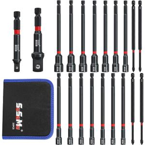 20PCS Impact Rated Magnetic Long Nut Driver Set with Impact Socket Adapter Set and 6" Long Phillips Screwdriver Drill Bits, 1/4" Quick Change Hex Shank for Cordless Impact Wrench Drive Nuts Or Bolts