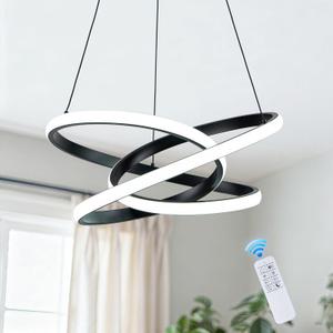 MAYNA Modern Ring Chandelier for Dining Room,Dimmable LED Pendant Light with Remote, Irregular Light Fixture for Kitchen Island Over Table, 3 Color Changeable Hanging Lamp, Black 19.7 inch