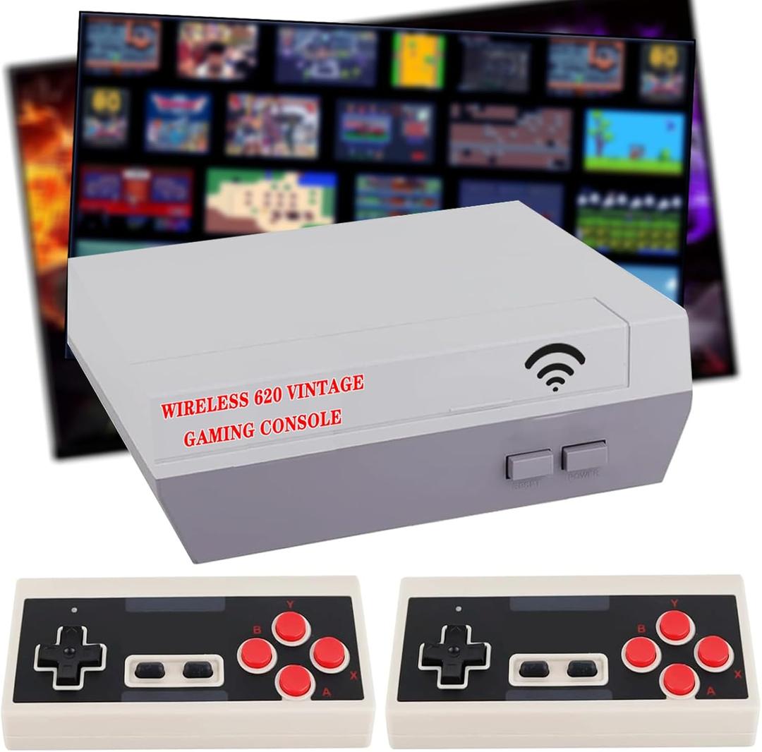 Wireless Retro Game Console, Classic Mini TV Gaming Console, Built-in 620 Video Games with 2 Wireless Controllers, AV Output 8-Bit Game System - Plug and Play