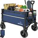 ROSONG Collapsible Wagon Cart with Wheels Foldable - Folding Utility Heavy Duty Wagons Carts for Grocery Sports Garden Shopping Camping Wheelbarrows (Navy Blue, 120L)