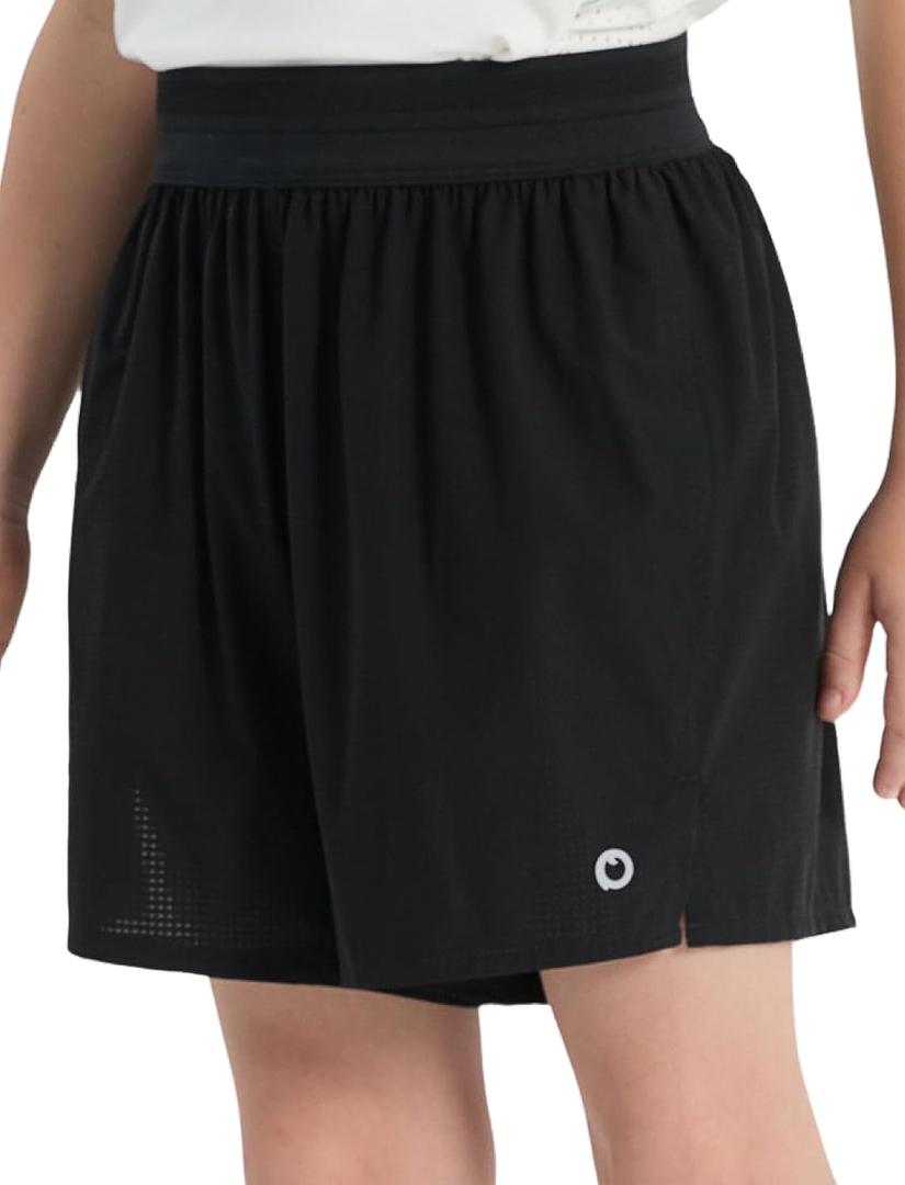 PATPAT Boys 2-in-1 Shorts, Ultra-Light Quick-Dry Mid-Thigh Athletic Shorts with Mesh Liner for Kids Running Soccer Training (Hyper Black), Large