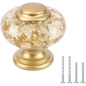 Chicwing Gold Crystal Dresser Knobs 12 Pack, 1-3/8 Inch(36mm) Decorative Kitchen Cabinet Drawer Knobs, Embedded Gold Foil Finial Design, Unique Vintage Handle for Dresser Drawer Kitchen Closets
