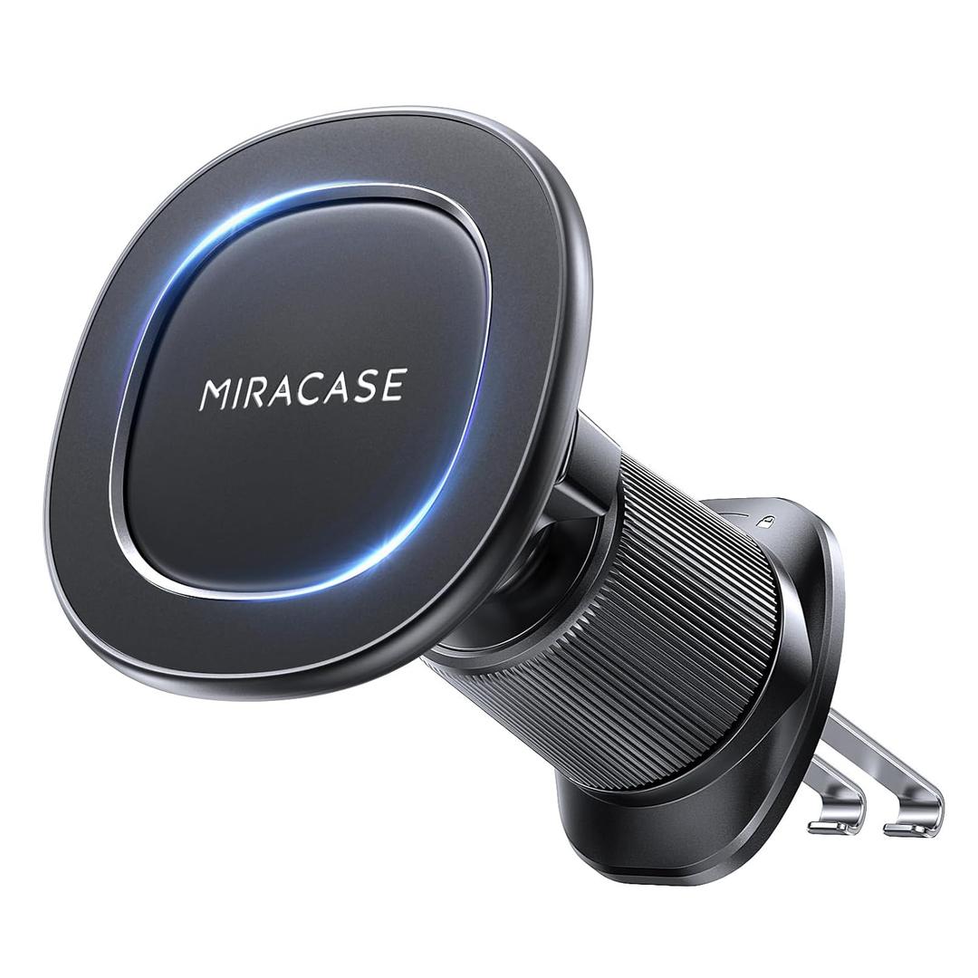 Miracase for MagSafe Car Mount with Metal Hook Clip, Magnetic Phone Holders for Car Phone Holder, Compatible with Gauges Fit iPhone Android and All Specialty Speakerphones, Dark Black