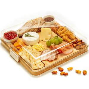 Combler Charcuterie Boards, Bamboo Charcuterie Board with Lid, Cheese Board with Buckle Locking, Sauce Grooves, Cutting Boards for Kitchen, House Warming Gifts New Home, Gifts for Women