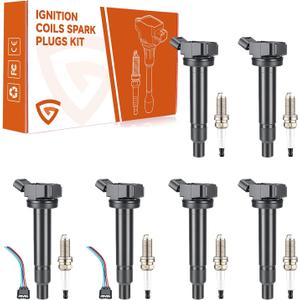 UF230 Ignition Coil & Iridium Spark Plugs, Set of 6, Fit For Compatible with Toyota Lexus 4Runner Tundra Land Cruiser Sequoia, Fit For Lexus GS430 GX470 LS430 LX470, 4.3L 4.7L V8, w/Coil Harness