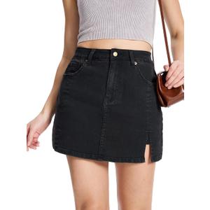 Tapata Skorts Skirts for Women High Waisted Denim Mini Casual Stretchy Jean Skirt Slit with Shorts (12, Black)
