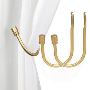 Dark Gold Curtain Holdbacks, Solid Steel Drapery Tiebacks, Wall Mounted Window Drape Hooks, Set of 2