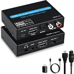 HDMI Audio Extractor Splitter Adapter,HDMI to HDMI ARC + Optical SPDIF + 3.5mm Stereo Audio Out or HDMI ARC Adapter to Optical RCA 3.5MM Audio Support HDMI 2.0b HDCP 2.2