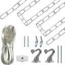 ECUDIS Swag Light Kit, Lamp Parts Chandelier Light Fixture Chain Swag Kit Includes 12 Ft Chain, 15 Ft Cord with Switch, 2 Swag Hooks and Mounting Hardware (Nickel)