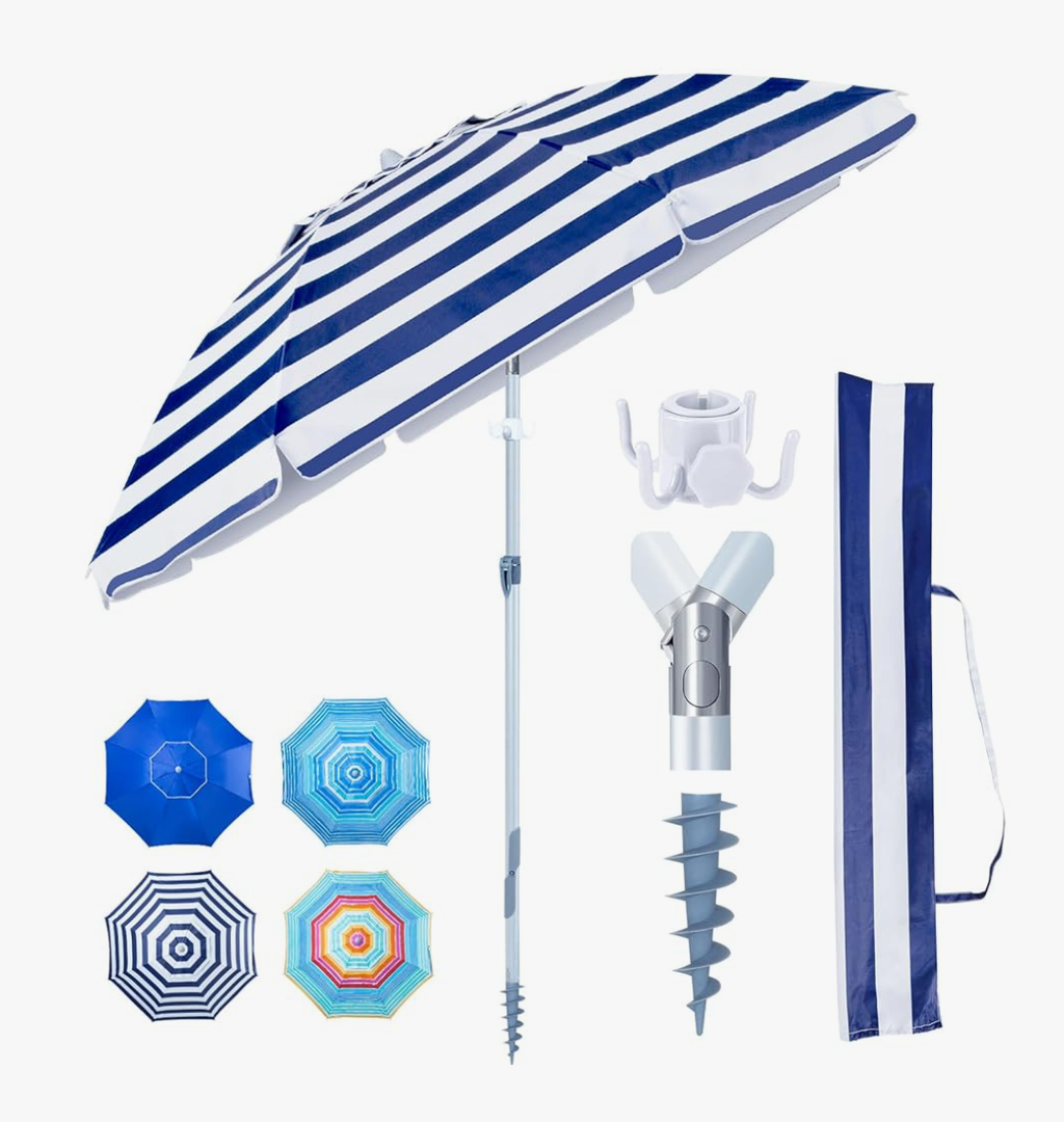 Tempera Heavy Duty High Wind Beach Umbrella with Sand Anchor & Carry Bag|Patio Outdoor Umbrella with Alumininm Frame, Sunshade Umbrella with Push Button Tilt, Ideal for Travel Garden Lawn Poolside Backyard, UPF 60+