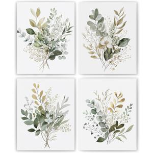 JWVK Watercolor Sage Green Eucalyptus Botanical Wall Art Prints Set of 4, Boho Greenery Plant Leaf Posters Artwork Wall Decor for Home Bathroom Spa Office, 8x10 Unframed