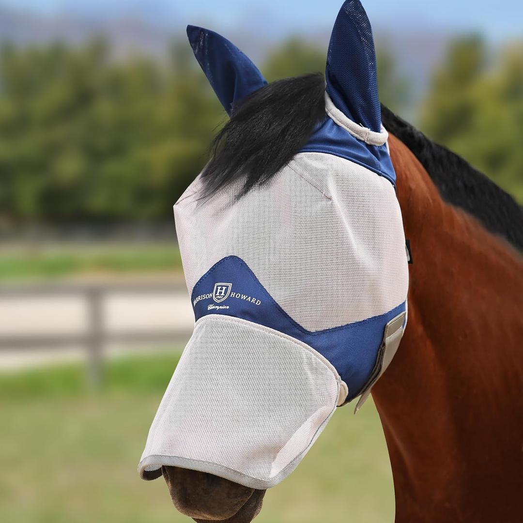 Harrison Howard Full Face Horse Fly Mask UV Protection and Breathable or Equine Use Comfortable Navy L