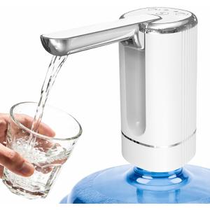 Water Dispenser Pump for 5 Gallon Water Bottles, USB Type-C Rechargeable with 1200mAh Battery, Foldable Spout, One-Touch Control (40s/80s), Powerful Suction for Home, Office, Camping - White