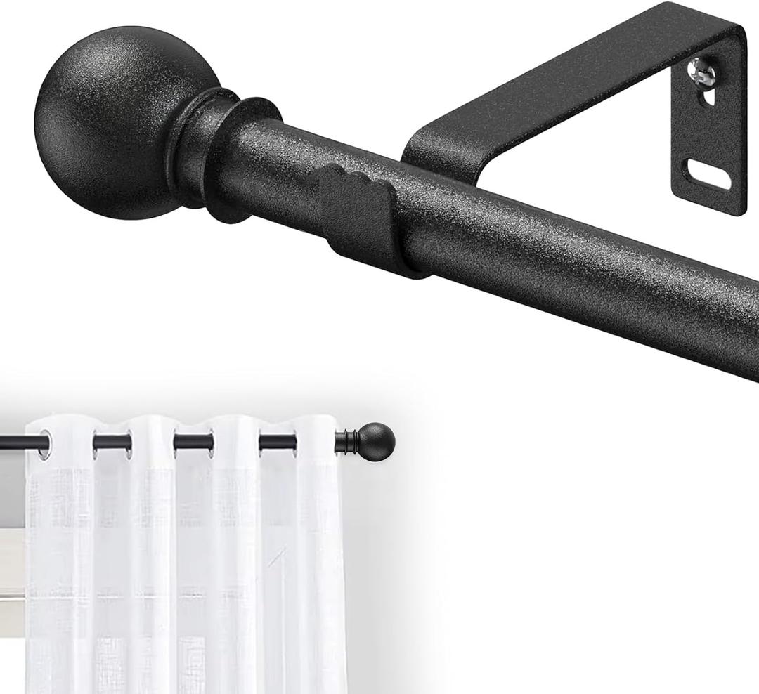 5/8 inch Small Window Curtain Rod 28 to 44 Inch, Heavy Duty Matte Black Adjustable Splicing Curtain Rods With Brackets for Living Room, Bedroom, Sliding Glass Door, Patio, Cafe Shop