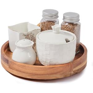 9 Inch Acacia Wood Lazy Susan Organizer for Cabinet, Lazy Susan Turntable for Countertop Table Pantry, Kitchen Turntable Storege