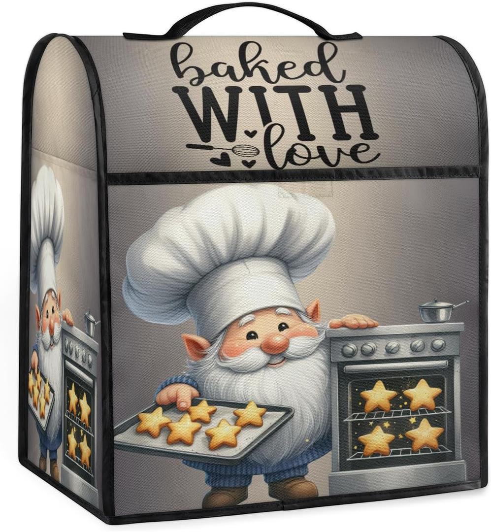 Kitchen Aid Mixer Cover Compatible with 6-8 Quarts Cute Gnomes Dwarf Stand Mixer Cover Red Flower Dust Cover with Zipper Pocket Kitchen Aid Mixer Accessories Kitchen Appliance Organizer Bag
