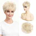 Short Hair Topper for Thinning Hair 4 Inch Short Pixie Cut Toppers Pieces Natural Curly Texture Synthetic Light Ash Blonde Wiglets Hairpieces (4 Inch)