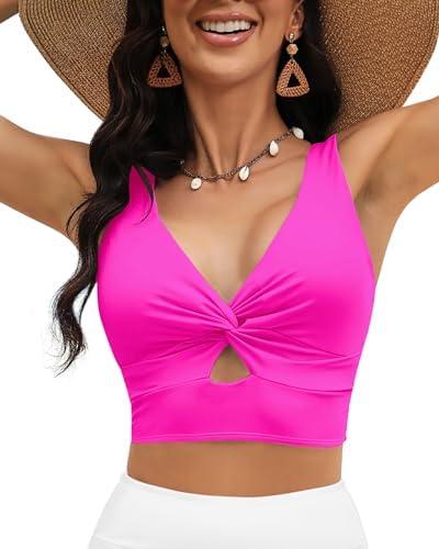 LookbookStore Tankini Tops for Women Cut Out Long Bikini Top Twist Knot Padded Adjustable Swimsuit Tops Only Resort Wear Size M