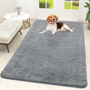 OLANLY Dog Door Mat for Muddy Paws 59x35, Absorbs Moisture and Dirt, Absorbent Non-Slip Washable Doormat, Quick Dry Chenille Mud Mat for Dogs, Entry Indoor Entryway Carpet for Inside Floor, Grey