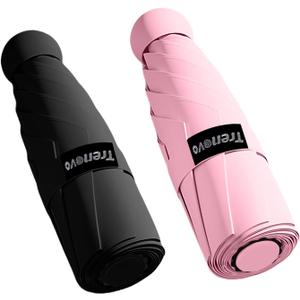 Travel Mini Folding Compact Umbrella with Case, 8 Ribs Lightweight Portable, Small Sun & Rain Pocket Umbrella for Girls and Women (2 Pack Orange)
