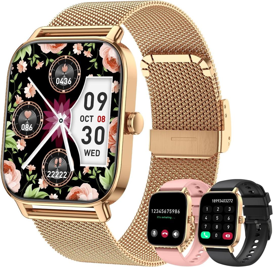 Smart Watch for Women Fitness Tracker: Gold Make Answer Call Waterproof Running Smartwatch Android Phone iPhone Samsung Compatible Digital Mens Watches Pedometer Step Tracker Heart Rate Monitor