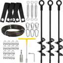 3 Pack Heavy Duty Tree Support Stakes Kit for Leaning Trees, 18" Spiral Ground Anchors with Straps & Turnbuckles & PVC Coated Wire Rope, Rust-Proof Steel Tree Stakes for Straightening and Stabilizing