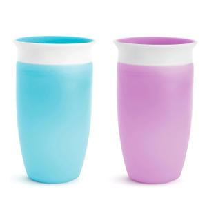 Munchkin Sippy Cups for Toddlers 1-3, Spill Proof Miracle 360 Cup, 10 Ounce, 2 Pack, Blue/Purple